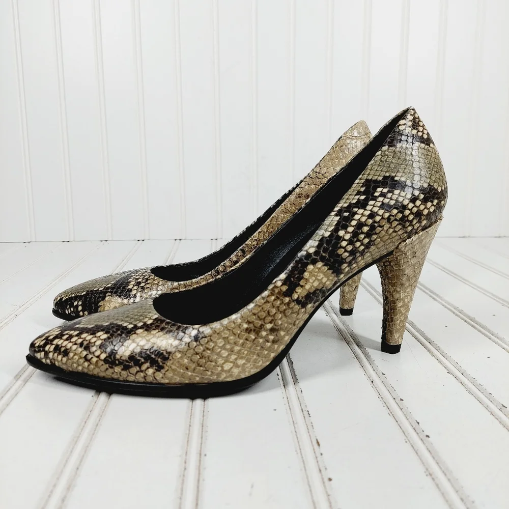 Ecco Snake Print Pointed Toe Slip On Heels Pumps i607 - Picture 1 of 10
